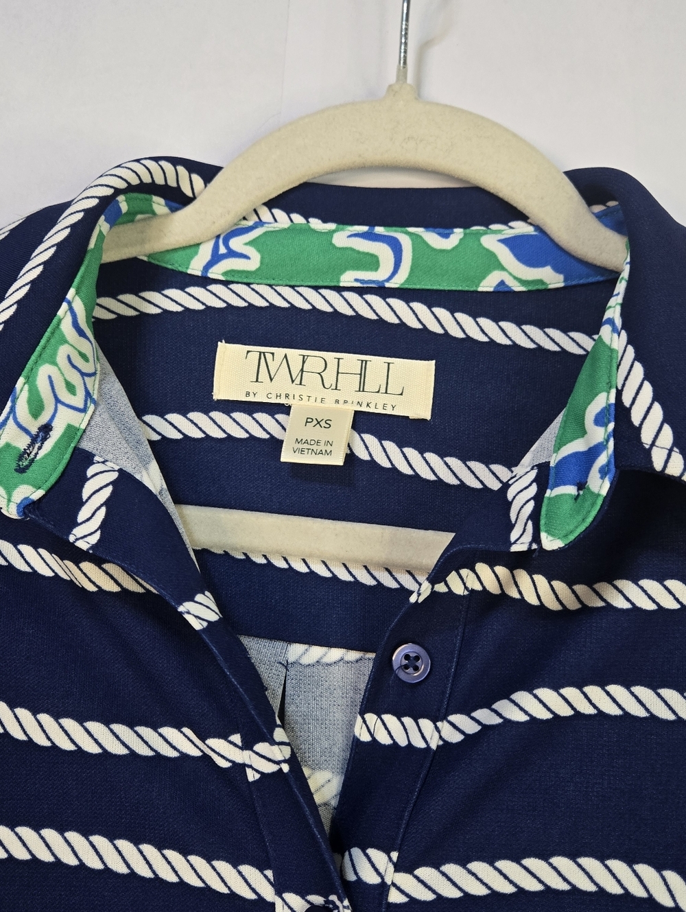 TWRHLL By Christie Brinkley Sz PXS Navy Rope-Print L/Sl Tie Shirt Dress - Picture 4 of 12